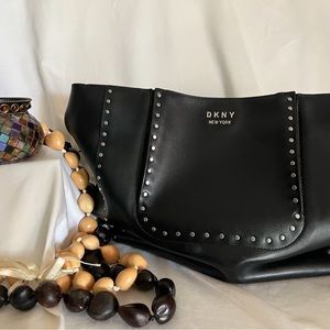 Black leather DKNY tote bag